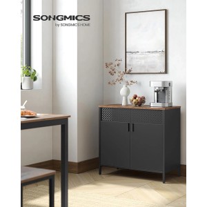 Songmics Aufbewahrungsschrank im Industrie-Design, schwarz-braun, mit zwei Türen und Ablage.