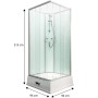 Schulte Komplettduschkabine Korfu II mit Boiler und Pumpe, Alu Hellgrün, mit Maßangaben.