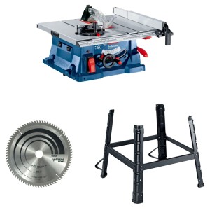 Bosch Professional GTS 254 Tischkreissäge mit Sägeblatt und Untergestell.