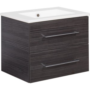 Fackelmann Einzelwaschtisch B.Perfekt 60 cm Dark Oak mit 2 Schubladen und Softclose.