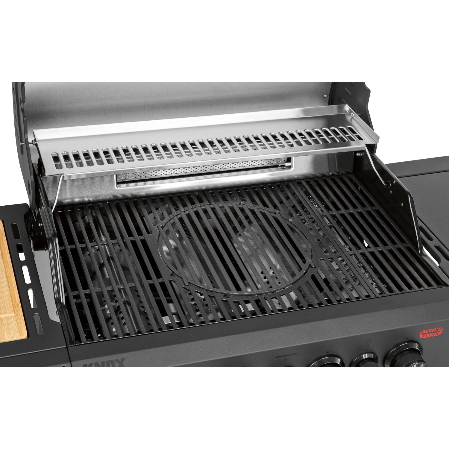 Jamestown Gasgrill KNOX Master Class mit Grillrosten und Warmhalterost, inklusive Abdeckhaube.