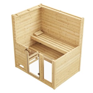 Weka Massivholzsauna Valida mit Glastür und Fenster, naturbelassenes Fichtenholz, ohne Ofen.