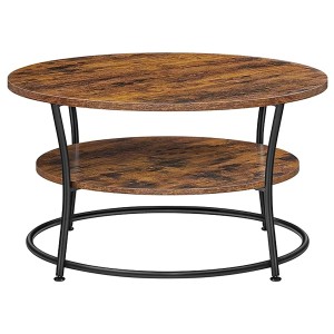Runder Songmics Couchtisch Barnet in Braun-Schwarz mit Ablage.