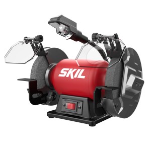 Skil Doppelschleifer 1355AA mit LED-Leuchte, Funkenschutzgläsern und Schleifscheiben.