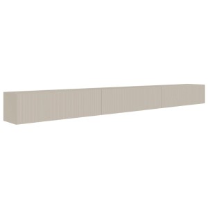 Selsey Veldio TV-Hängeboard 300 cm, greige mit geriffelter Front. Modernes, wandmontiertes TV-Lowboard.