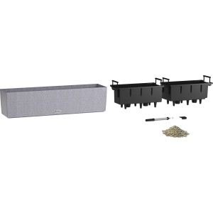 Lechuza Balconera Stone 80, steingrauer Blumenkasten mit Zubehör.