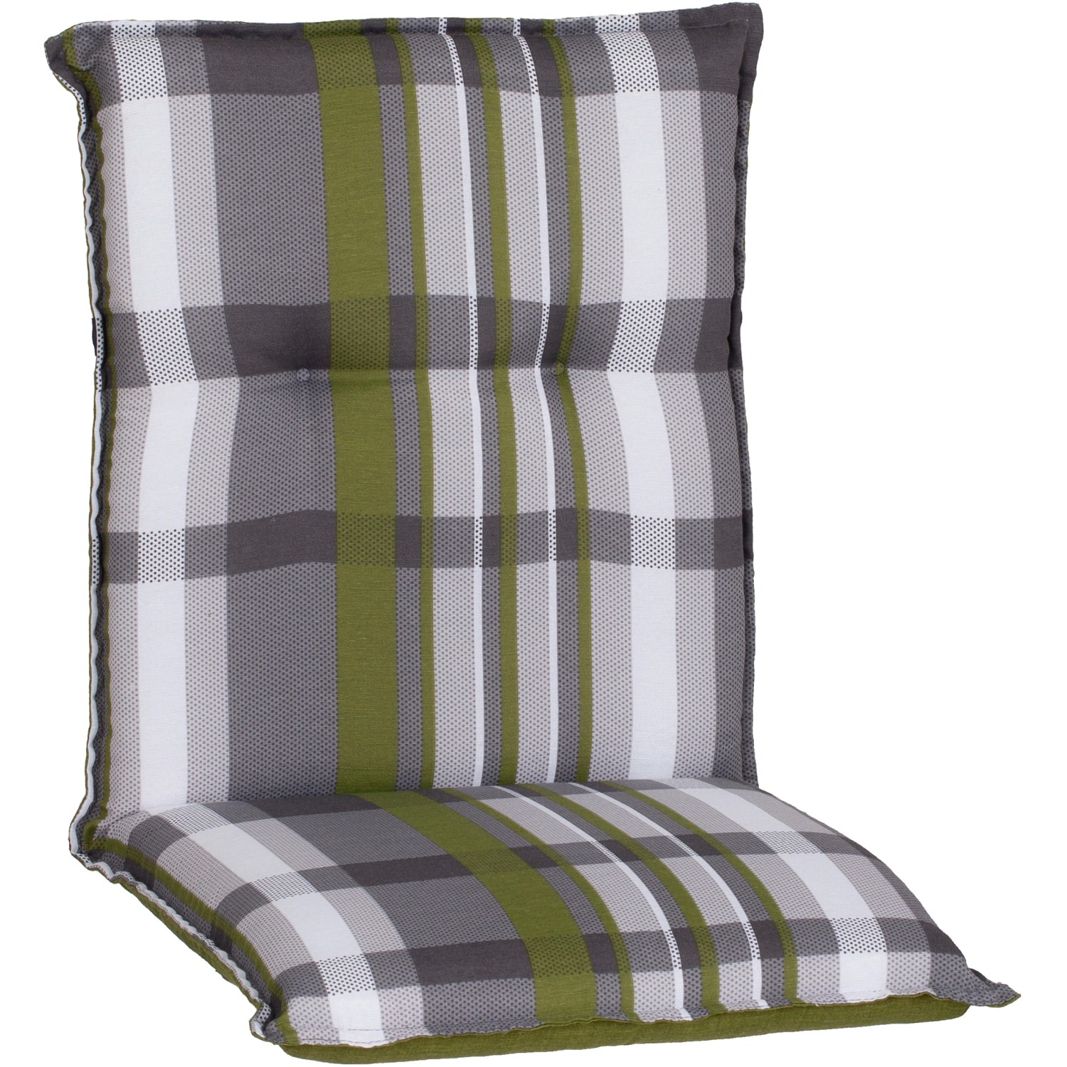 Beo Niedriglehner Saumkissen Tirana Turin, 100x46x8 cm, grau-grün kariert.
