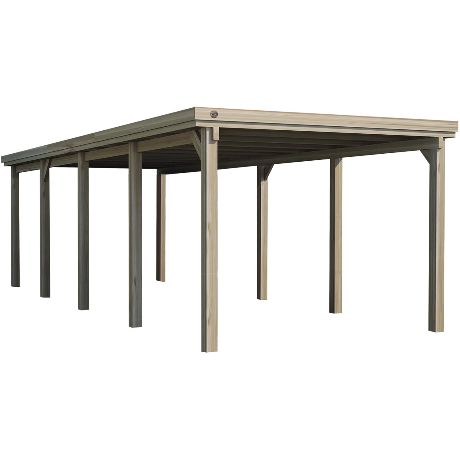 Weka Flachdach Carport 617 Gr. 3 aus Holz, ohne Dachplatten, 322x802cm.