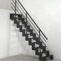 Schwarze Minka Raumspartreppe Modulario Mini Steel, Innentreppe mit Stahlstufen und Geländer.