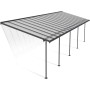 Graue Palram Canopia Terrassenüberdachung Sierra, 1035x295 cm, mit Aluminiumrahmen und Polycarbonatplatten.