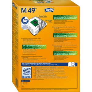 Swirl® M 49® EcoPor® Staubsaugerbeutel, 4 Stück, gelbe Verpackung.