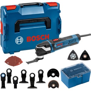 Bosch Professional Multicutter GOP 40-30 mit Zubehör in L-Boxx und verschiedenen Aufsätzen.