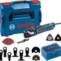 Bosch Professional Multicutter GOP 40-30 mit Zubehör in L-Boxx und verschiedenen Aufsätzen.