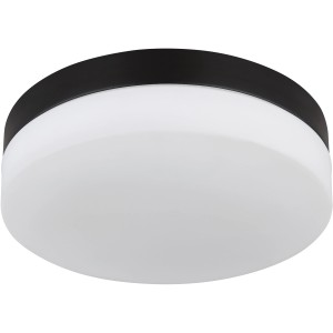 Schwarze, runde Globo Außendeckenleuchte mit Opalglas, 2-flammig, 240x65 mm.