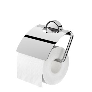 Tiger Toilettenpapierhalter Ace mit Deckel, Edelstahl poliert, mit Toilettenpapierrolle.