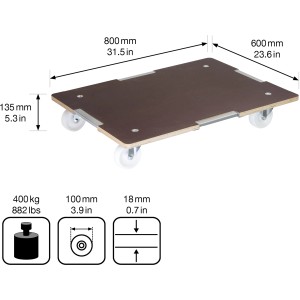Wagner Transporthilfe mit brauner Multiplex-Platte (800x600mm) und 4 Rollen, Tragkraft 200kg.