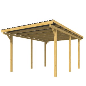 Flachdach-Einzelcarport aus Holz, 495x303 cm, mit sechs Pfosten und PVC-Dach. Bausatz für Wetterschutz.
