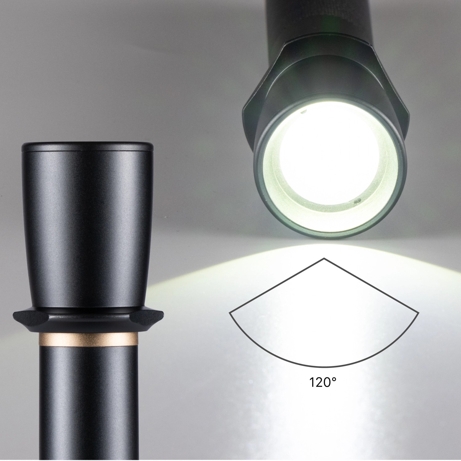 LED Taschenlampe, 900lm, dimmbar und zoombar. Lichtkegel und Leuchtstärke einstellbar.