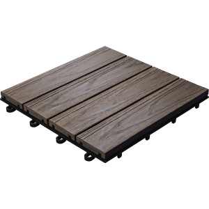 Braune Florco WPC Klickfliese in Holzoptik, 30x30 cm, für Terrasse & Balkon.