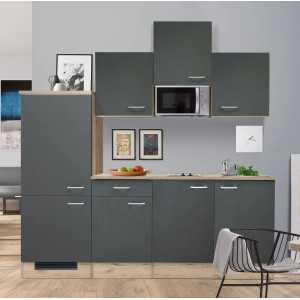 Flex-Well Exclusiv Küchenzeile Morena 210 cm Basaltgrau matt-San Remo Eiche hell