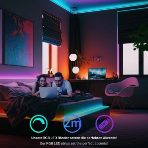 RGB LED-Band Starter-Set von Briloner, 2 m, mit Fernbedienung für farbige Akzente im Wohnraum.