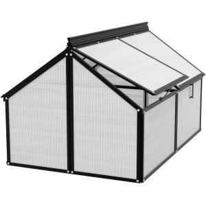 Vitavia Frühbeet Gaia Jumbo, schwarzer Rahmen, Hohlkammerplatten, aufstellbare Fenster.