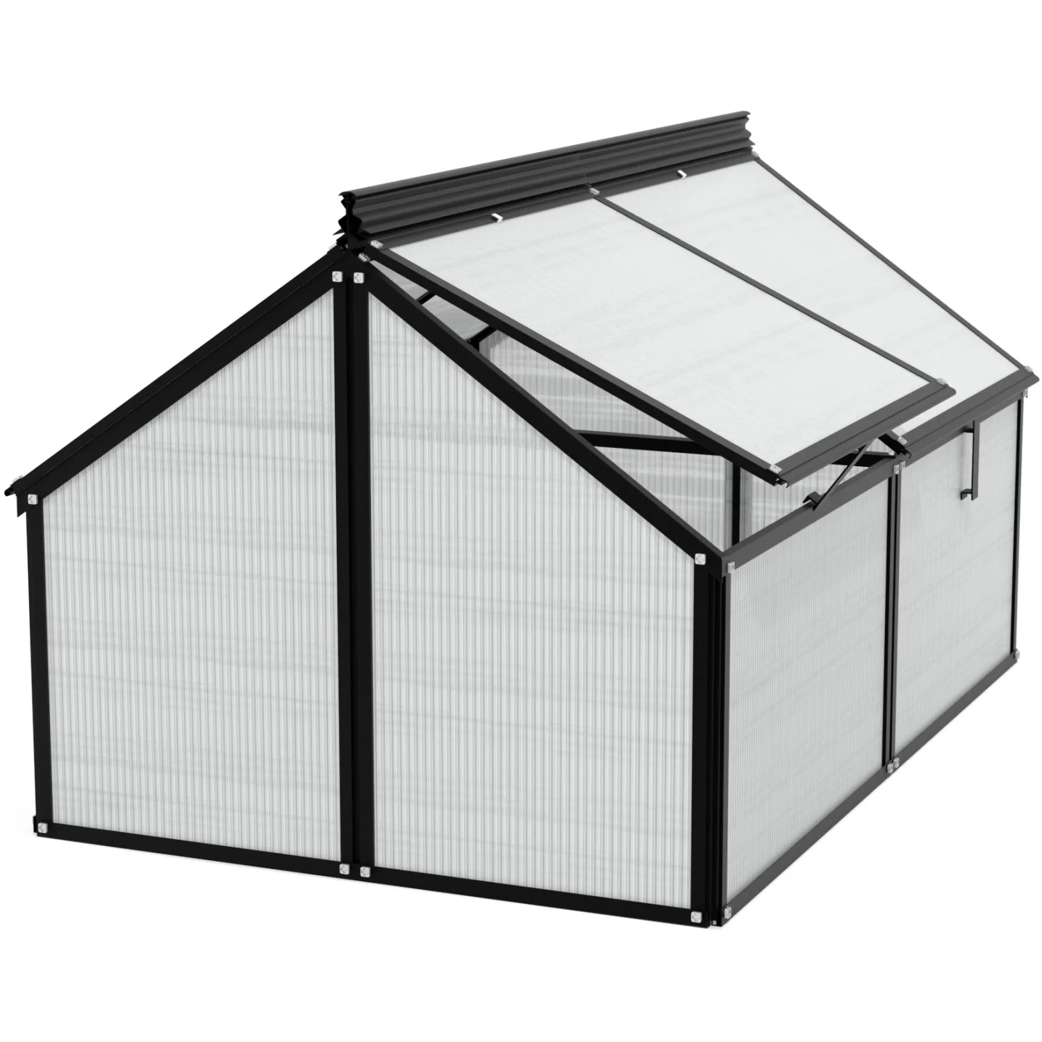 Vitavia Frühbeet Gaia Jumbo, schwarzer Rahmen, Hohlkammerplatten, aufstellbare Fenster.