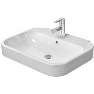 Weißes Duravit Happy D.2 Waschbecken, 65 cm, mit Überlauf, Hahnloch und Armatur.