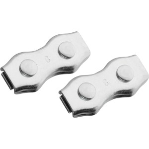 Zwei Duplexklemmen aus Edelstahl für Seile von 1,5-3 mm zum Verbinden oder Klemmen.
