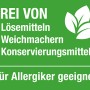 Symbol: Frei von Lösemitteln, Weichmachern und Konservierungsmitteln, geeignet für Allergiker.