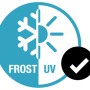 Symbol für Frost- und UV-Beständigkeit mit Haken für Gardena Schlauchwagen.