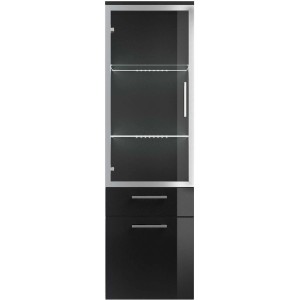 Posseik Bad-Hochschrank Rima, anthrazit, 40 cm breit, mit Glasböden und Schubladen für Badutensilien.