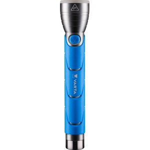 Blaue Varta LED-Taschenlampe Outdoor Sports F30 mit Batterien.