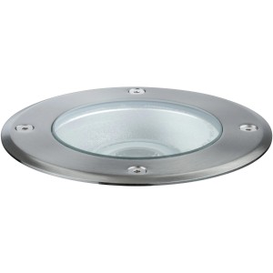 Runder Paulmann Plug & Shine LED-Bodeneinbaustrahler aus Metall, warmweißes Licht.