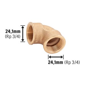 Gewinde-Winkel (Rp 3/4) aus Rotguss, 90-Grad-Biegung für Sanitär- und Heizungssysteme.