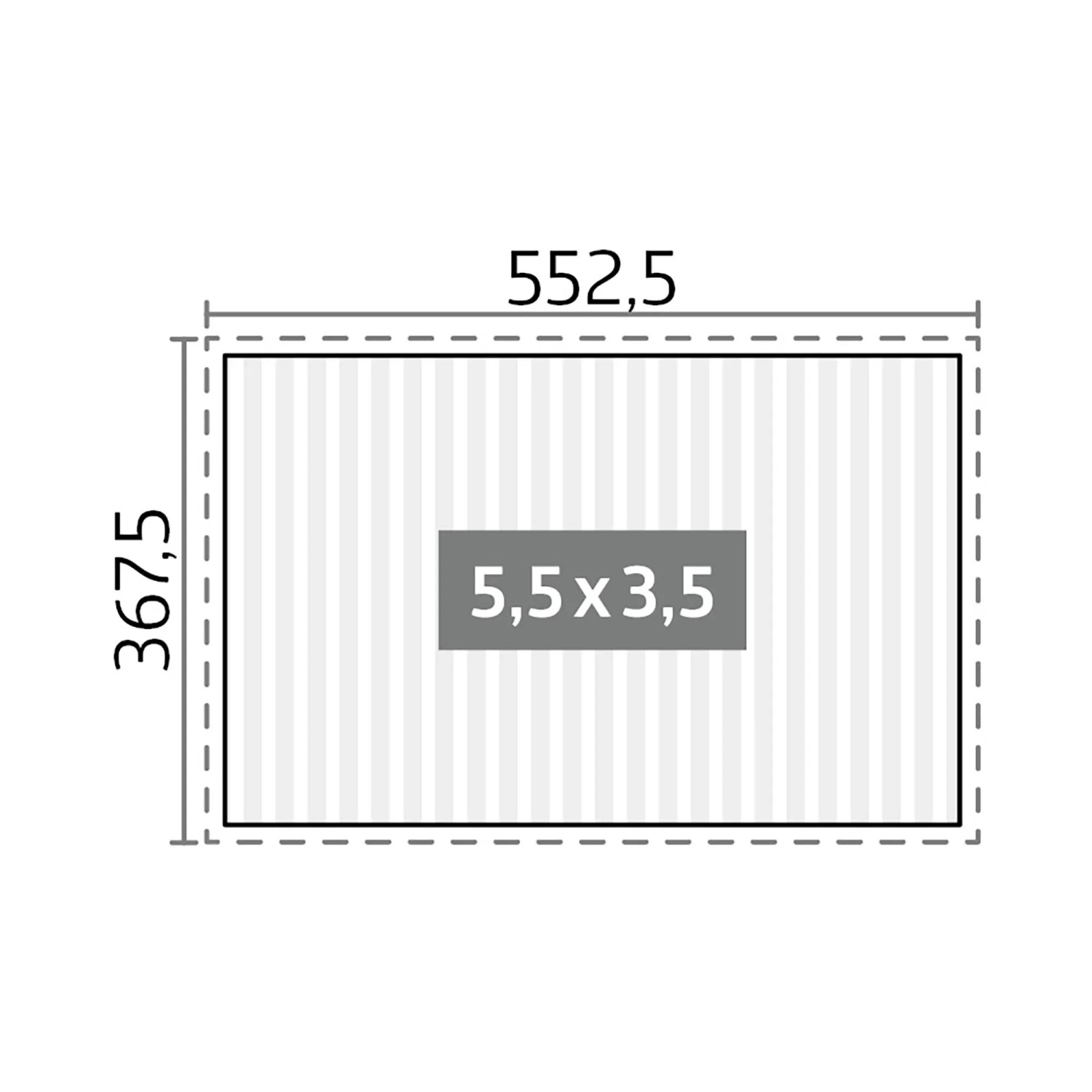 Skizze der Biohort Pergola, 5,5 x 3,5 m, Quarzgrau-Metallic, mit Maßangaben.