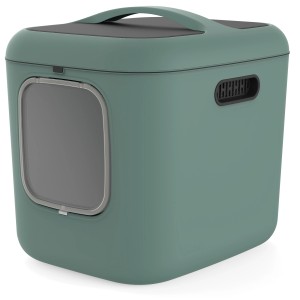Rotho Katzentoilette Biala XL in Mistletoe Green, Katzenklo mit Tür und Griff.