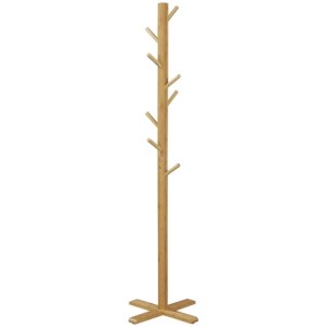 HOMCOM Garderobenständer aus Bambus, natur, mit 8 Haken und Kreuzfuß, 178 cm hoch.