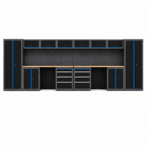 TRUTZHOLM 2x Werkstattwand 13 Teiliges Modulares Werkstattschranksystem aus Stahl Massive Holzarbeitsplatte Blau