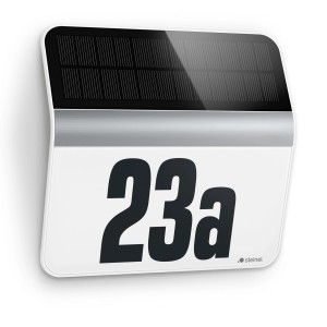 Steinel LED-Hausnummerleuchte XSolar LH-N Edelstahl mit Solarpanel und Hausnummer 23a.