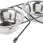 Jollypaw Napf-Set: 2 Edelstahlnäpfe (je 0,2 l) auf schwarzem Metallhalter mit Gummifüßen.