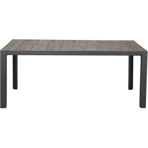 Rechteckiger Gartentisch Silva Wood Grey, 100x180 cm, mit Keramik-Tischplatte und Aluminiumrahmen.