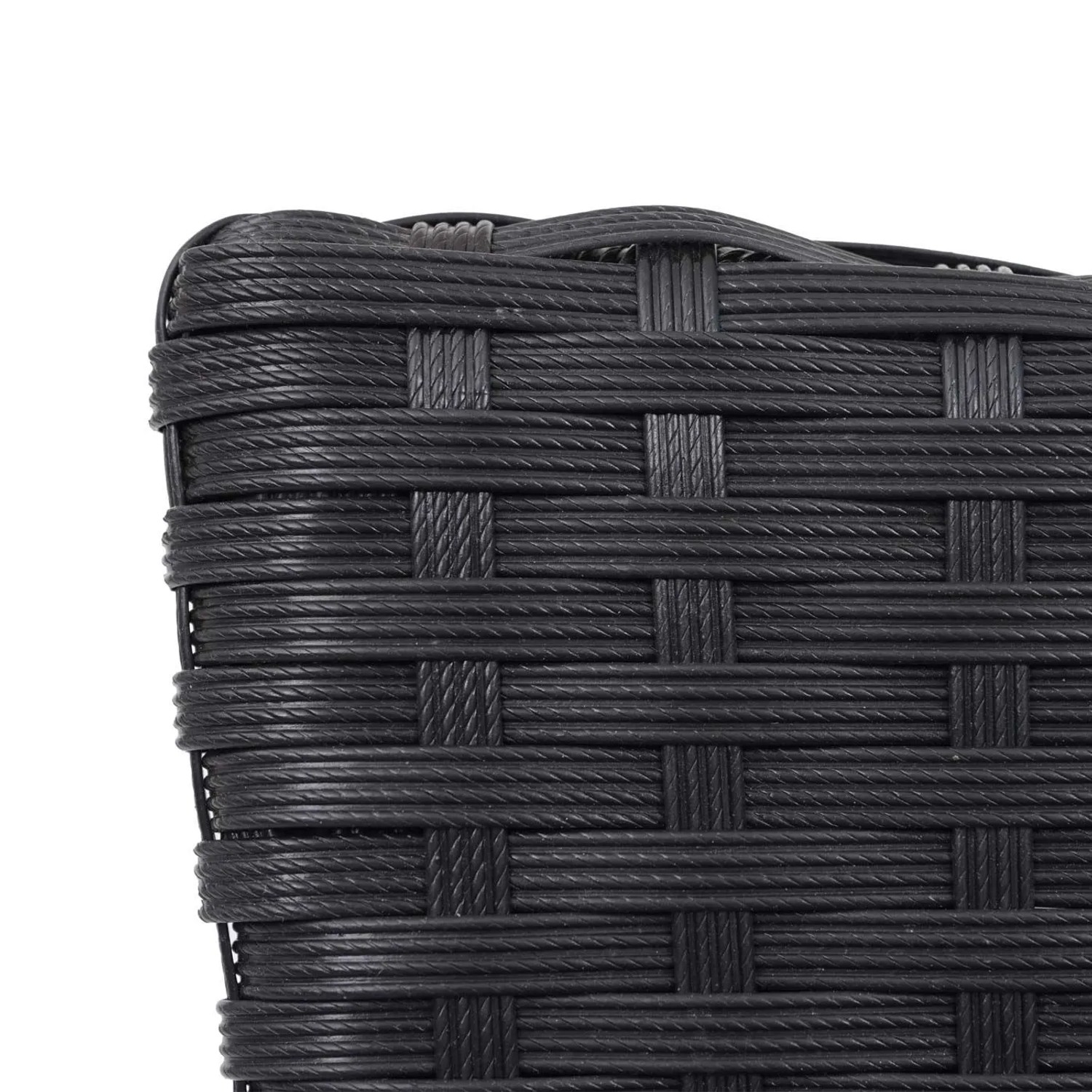 Detailansicht: Schwarzer Poly-Rattan Gartenstuhl aus dem 2er-Set.