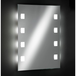 Silberner LED-Lichtspiegel (70x56 cm) von Fischer & Honsel mit warmweißem Licht für Badezimmer.