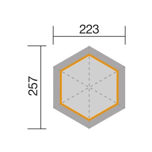 Draufsicht Weka Holz-Pavillon Mainau, Maße 223x257 cm, unbehandelt. Gartenlaube mit Rankgitter und Sitzgarnitur.