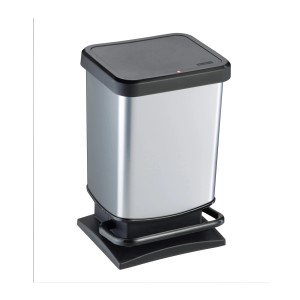 Rotho Treteimer Paso, 20 l, Silber Metallic: Mülleimer mit Pedal und geräuschlosem Schliessen.