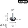 Wagner Verstellfuß Justus Slim QuickClick, 4er Set, 2,2 cm, mit Maßangaben.