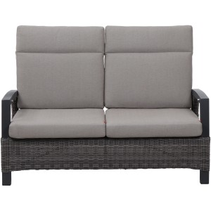 Siena Garden 2er Sofa Corido in Anthrazit mit grauen Kissen. Gartenbank mit Aluminiumgestell und Geflecht.