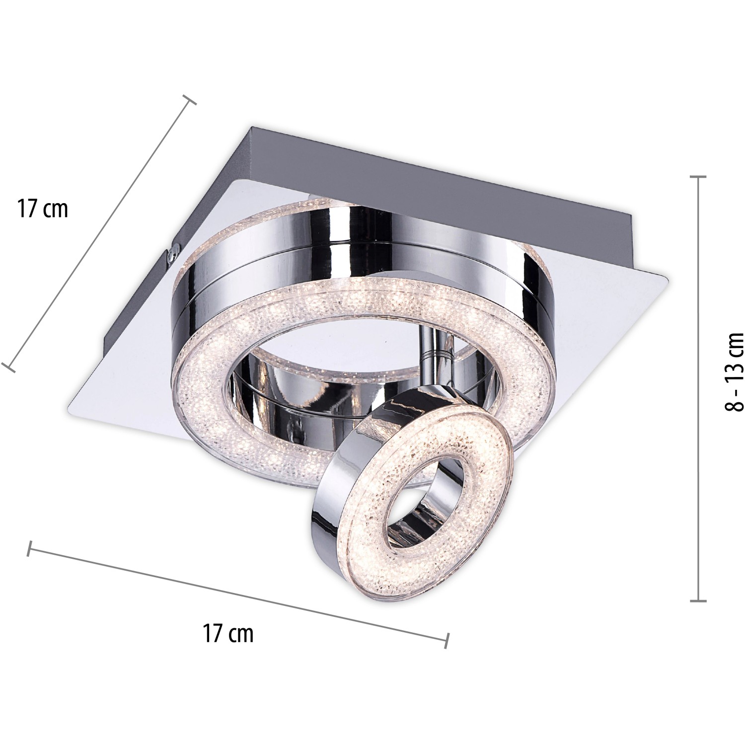 Moderne LED-Deckenleuchte Tim Chrom (17x17 cm) mit drehbarem Leuchtring für stimmungsvolles Licht.