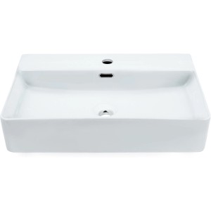 Weißes aquaSu Handwaschbecken Cavo, 60 cm breit, aus Keramik mit Hahnloch und verchromtem Überlauf.
